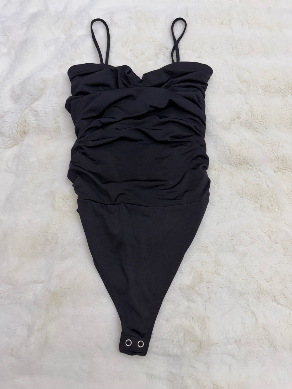 Express Black Ruched One-Piece Bodysuit with Adjustable Straps